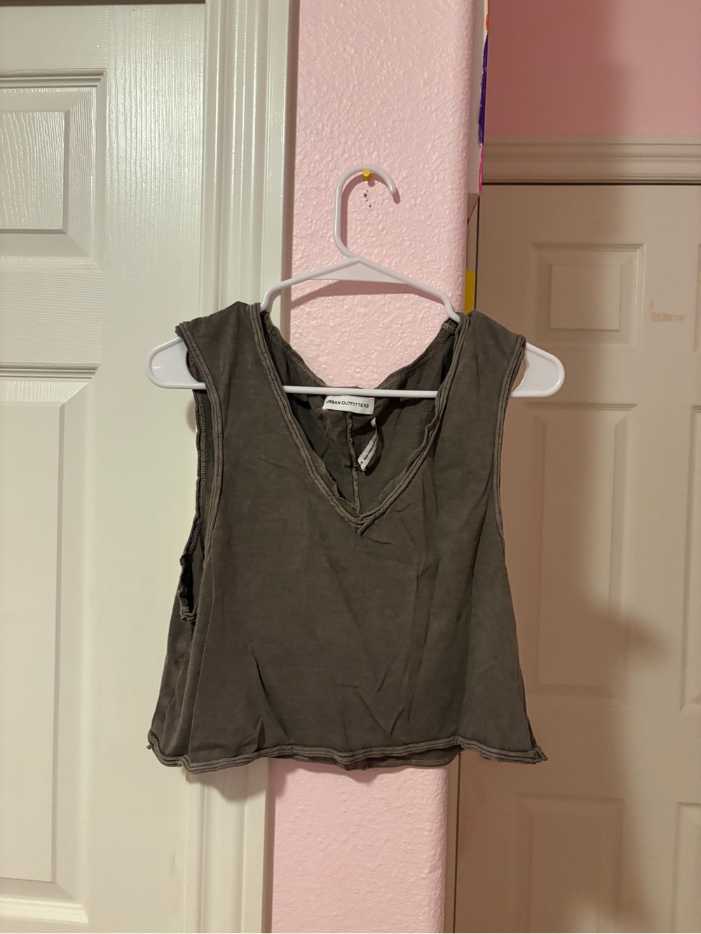Urban Outfitters Olive Green Raw-Edge V-Neck Tank